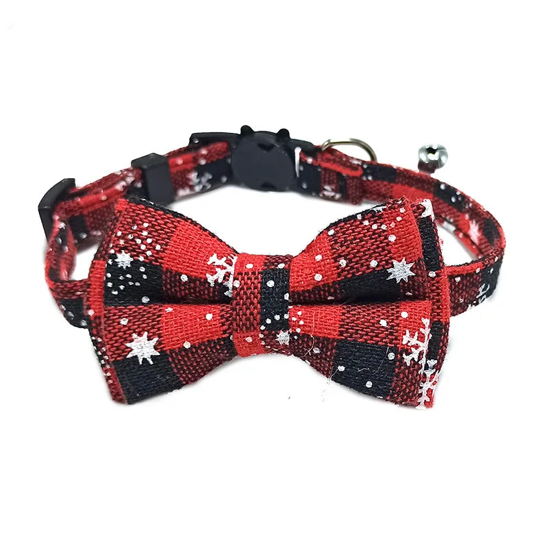 Festive Plaid Cat Collar with Bow Tie & Safety Bell