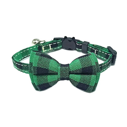 Festive Plaid Cat Collar with Bow Tie & Safety Bell