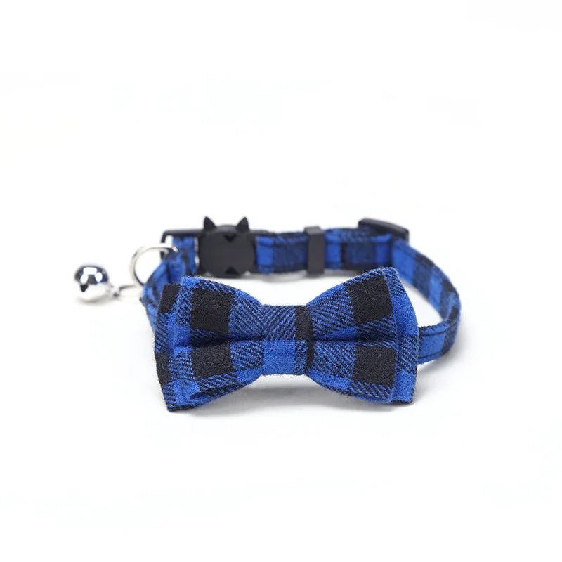 Festive Plaid Cat Collar with Bow Tie & Safety Bell