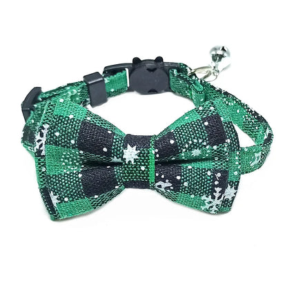 Festive Plaid Cat Collar with Bow Tie & Safety Bell