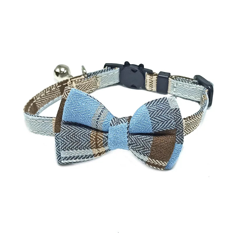 Festive Plaid Cat Collar with Bow Tie & Safety Bell