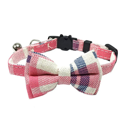 Festive Plaid Cat Collar with Bow Tie & Safety Bell