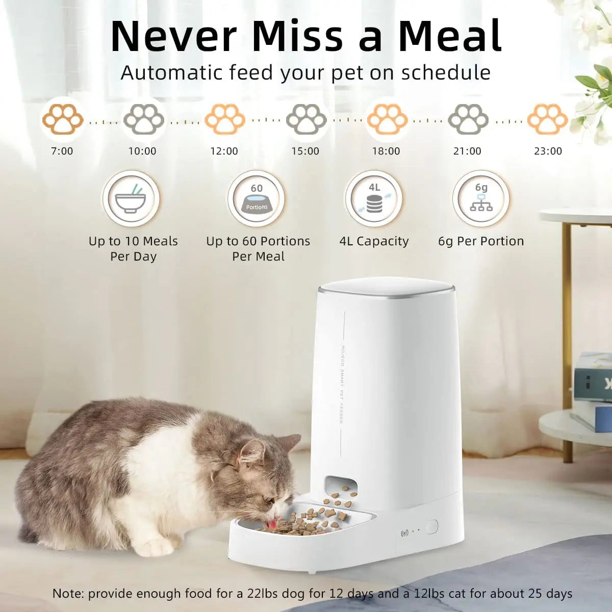 ROJECO Smart Wi-Fi Automatic Pet Feeder