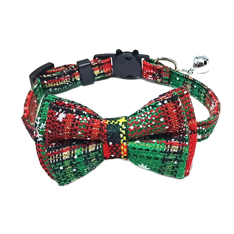 Festive Plaid Cat Collar with Bow Tie & Safety Bell