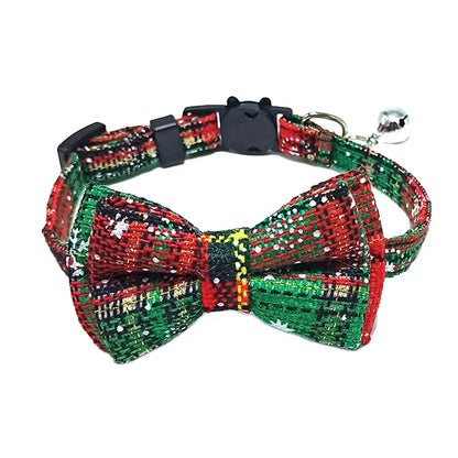 Festive Plaid Cat Collar with Bow Tie & Safety Bell