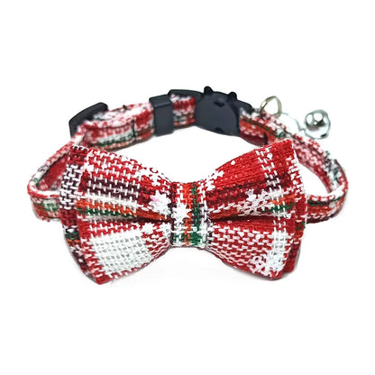 Festive Plaid Cat Collar with Bow Tie & Safety Bell
