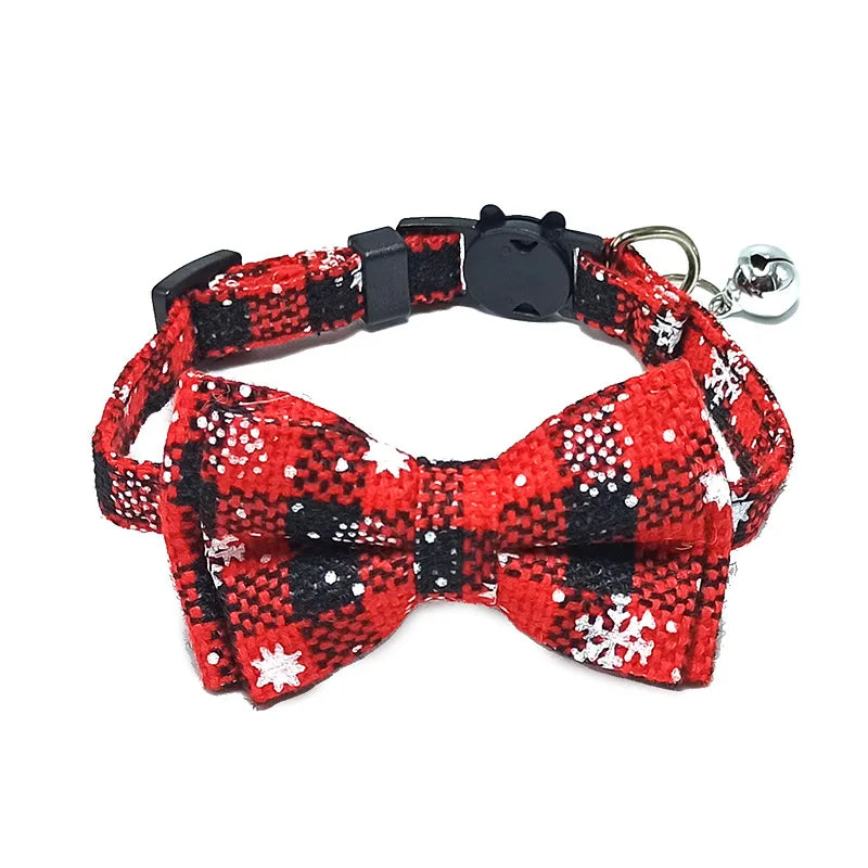 Festive Plaid Cat Collar with Bow Tie & Safety Bell