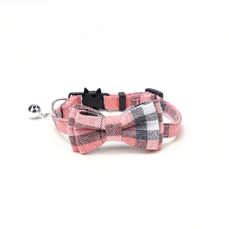 Festive Plaid Cat Collar with Bow Tie & Safety Bell