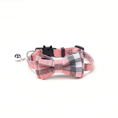 Festive Plaid Cat Collar with Bow Tie & Safety Bell