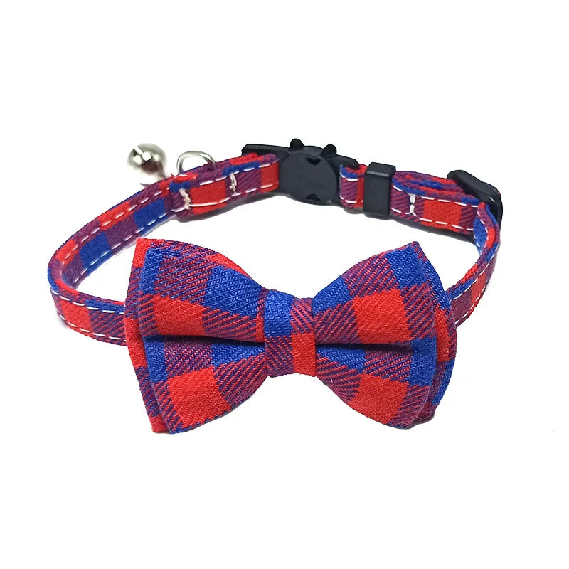 Festive Plaid Cat Collar with Bow Tie & Safety Bell