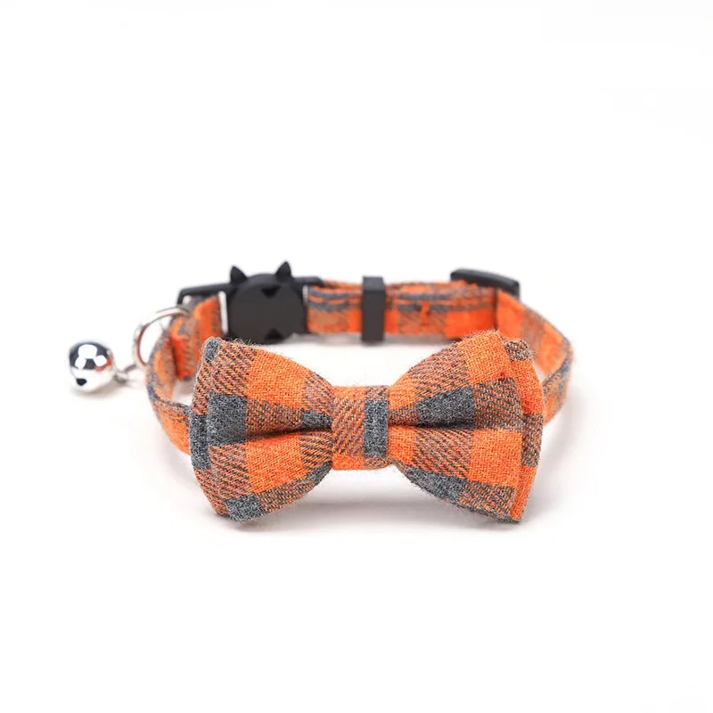 Festive Plaid Cat Collar with Bow Tie & Safety Bell