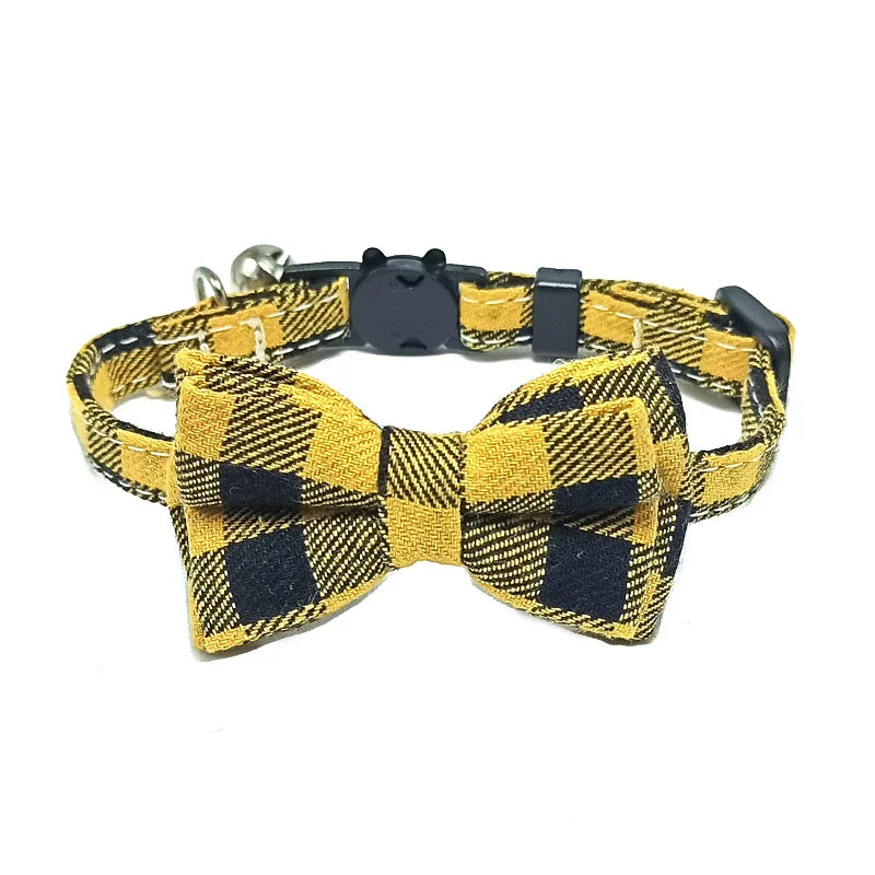 Festive Plaid Cat Collar with Bow Tie & Safety Bell
