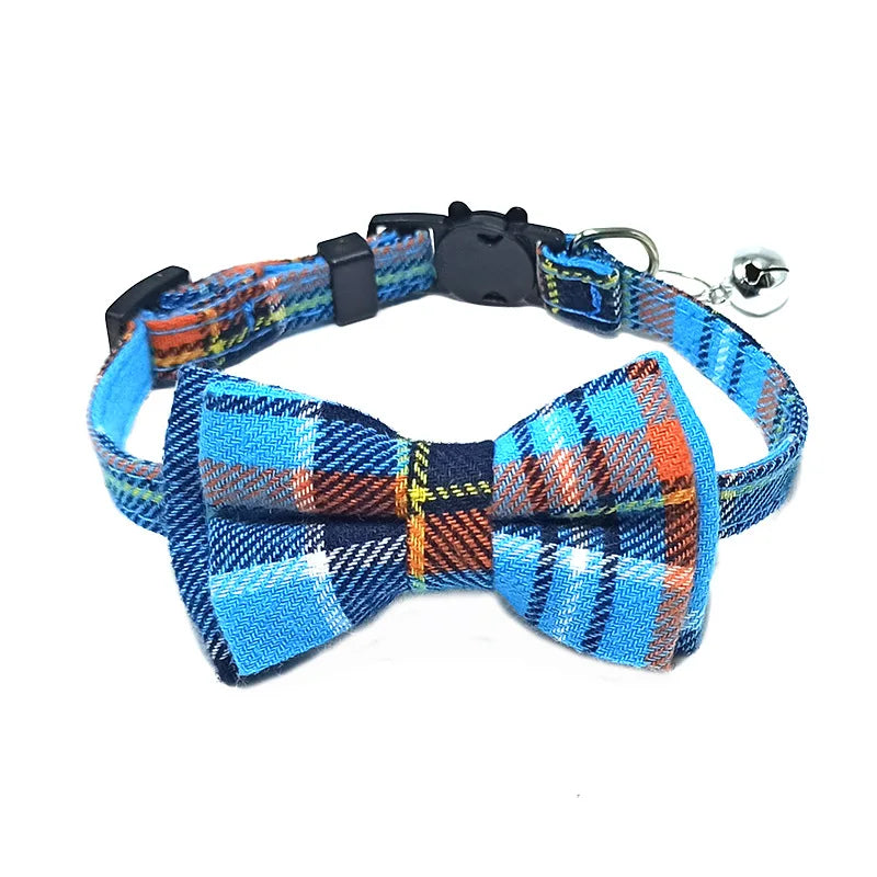 Festive Plaid Cat Collar with Bow Tie & Safety Bell