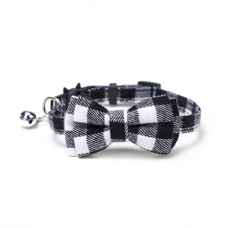 Festive Plaid Cat Collar with Bow Tie & Safety Bell