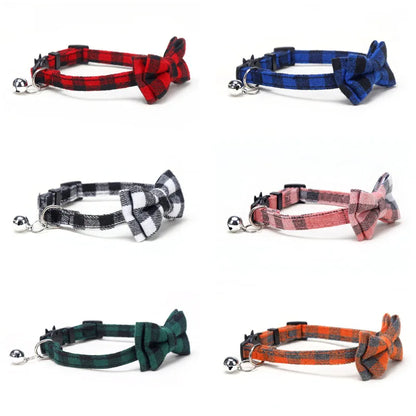 Festive Plaid Cat Collar with Bow Tie & Safety Bell