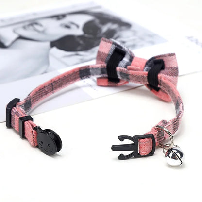 Festive Plaid Cat Collar with Bow Tie & Safety Bell