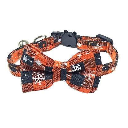 Festive Plaid Cat Collar with Bow Tie & Safety Bell
